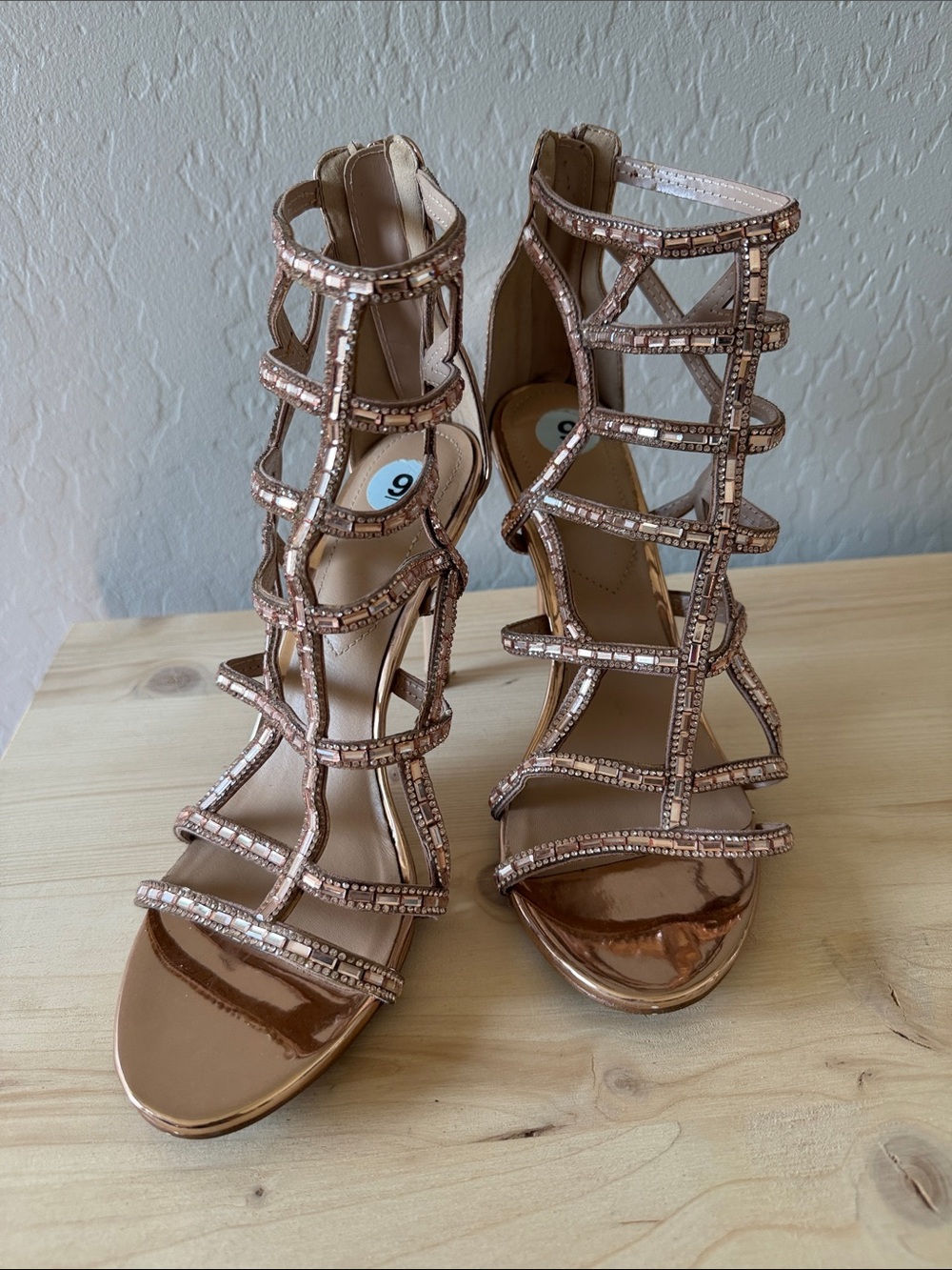 Aldo Rose Gold Crystal Cage Heels